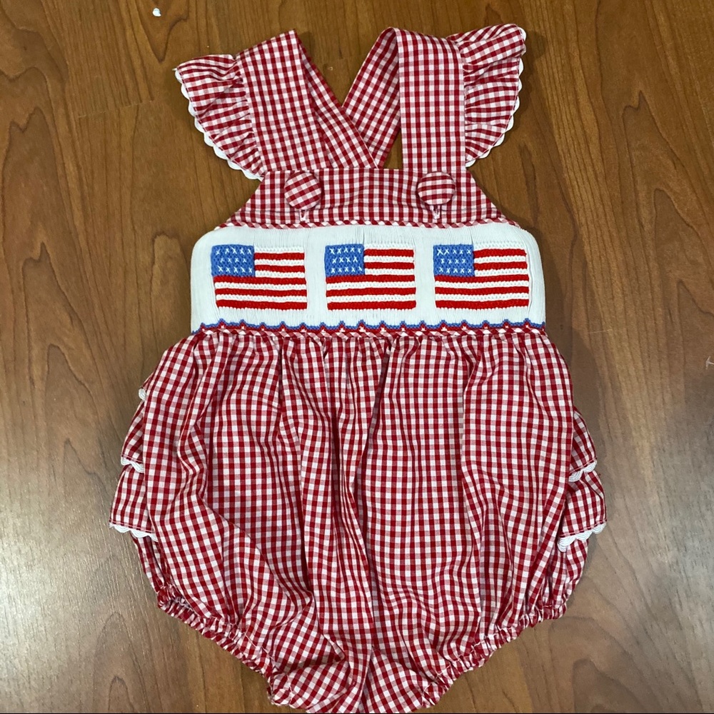 American flag 4th of July smocked bubble